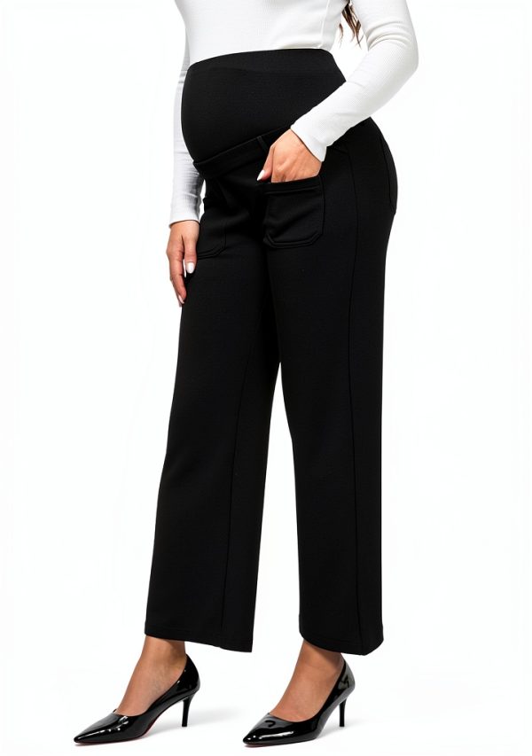 Maternity Work Pants Stretchy Rayon Blend Beige Black Blue-2