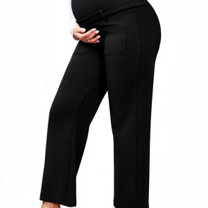 Maternity Work Pants Stretchy Rayon Blend Beige Black Blue-0