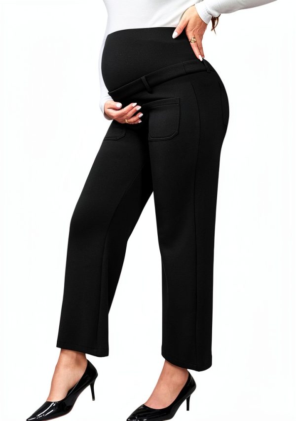 Maternity Work Pants Stretchy Rayon Blend Beige Black Blue-0
