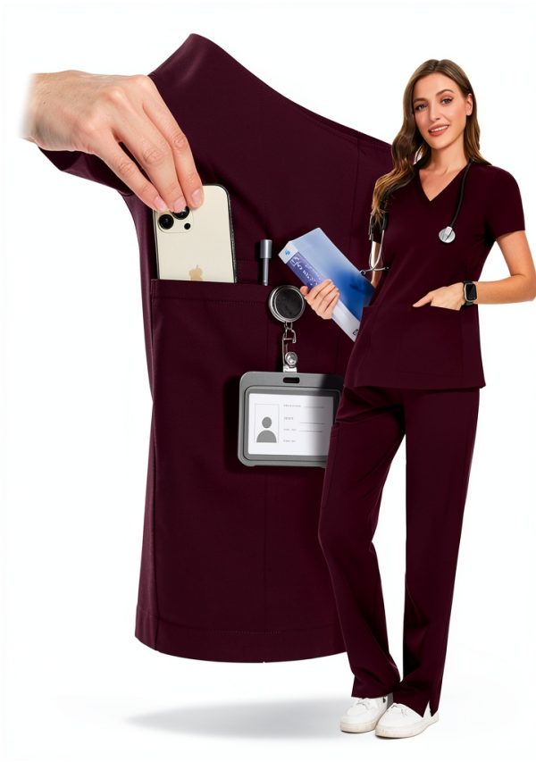 CoBGenius Maternity Scrub Pants Comfort Work Pockets-2