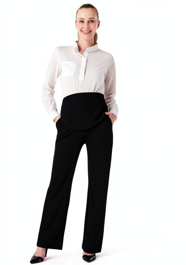Maternity Work Pants Bootcut Design Adjustable Waistband-3