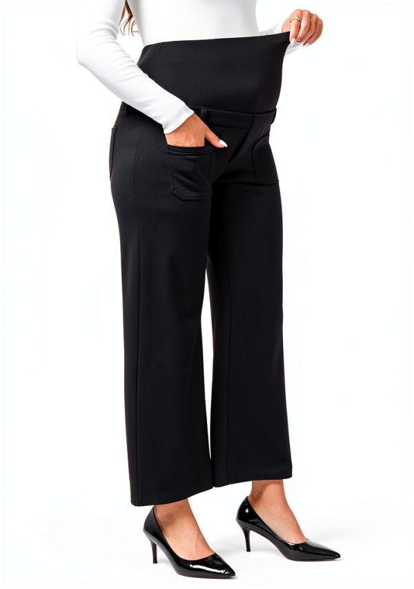 Maternity Work Pants Stretchy Rayon Blend Beige Black Blue-1