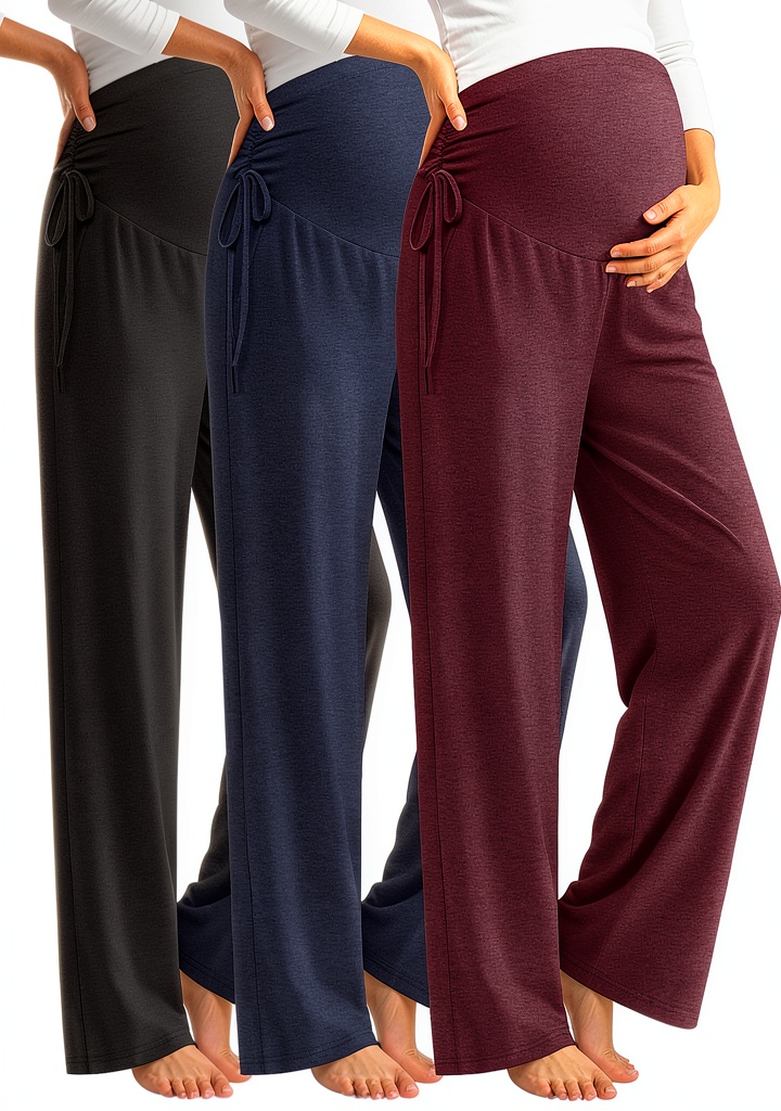 Maternity lounge pants in Light Gray color showing full belly coverage and wide leg design
