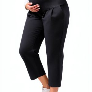 Maternity Cropped Pants Cotton Spandex Beige Black Khaki-0