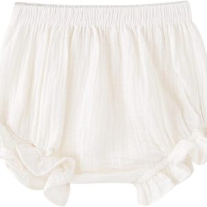 LittleLuxe Baby Girls Muslin Bloomers Lightweight Ruffle Off‑White-0
